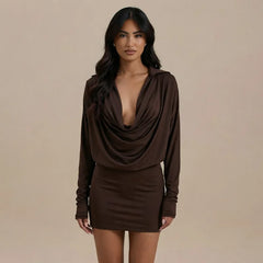 Cowl Neck Long Sleeve Mini Dress