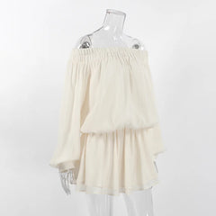 Off-shoulder lantern sleeve mini dress