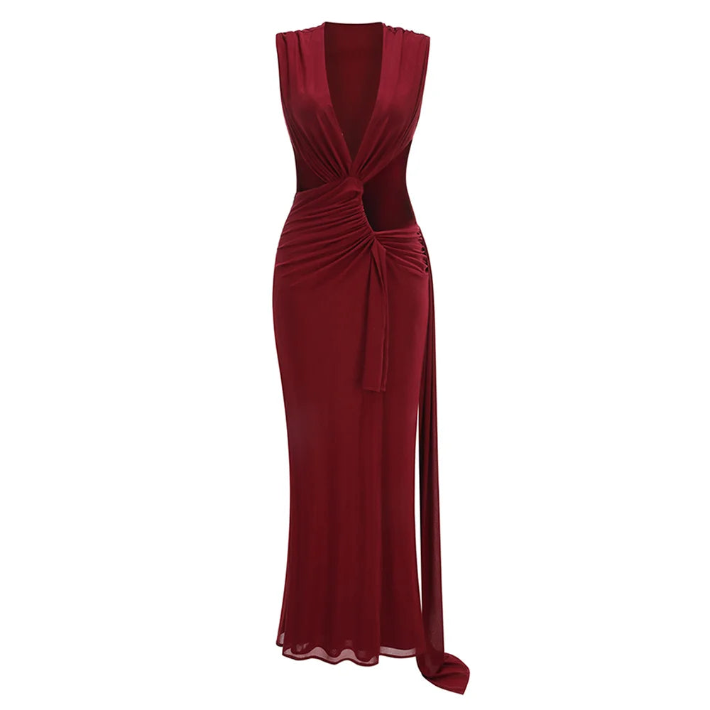 Draped V-Neck Cutout Dress