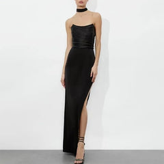 Black Strapless Slit Gown | Sleek Jersey Evening Dress