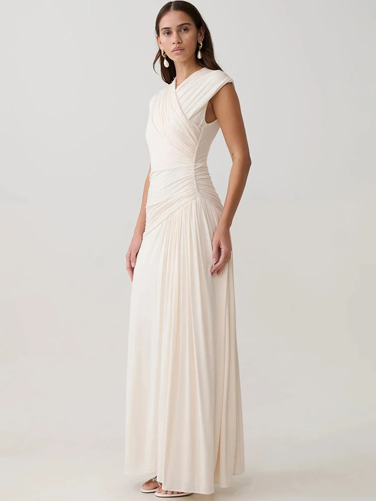 Cross neck draped maxi dress