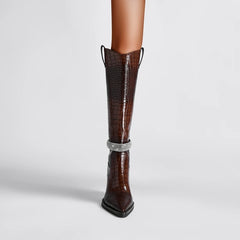 Embellished Pointed Toe Knee-High Western Boots