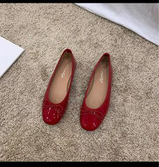Red Ballet Flats with Bow Detail