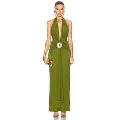Halter draped gown front view