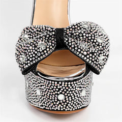 Rhinestone Butterfly-Knot Platform Heels