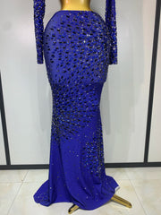 High Neck Long Sleeve Cutout Rhinestone Crop Top and Floor-Length Skirt Set