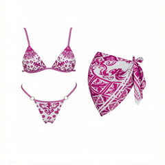 White and Blue Patterned Two Piece Swimwear Set