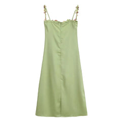 Floral Embroidered Satin Slip Dress with Spaghetti Straps