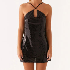 Halter Neck Sequin Cutout Mini Dress