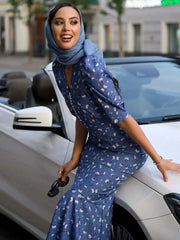 Half-Sleeve Polka Dot Midi Dress