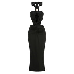 Metal Buckle Cutout Halter Neck Maxi Dress