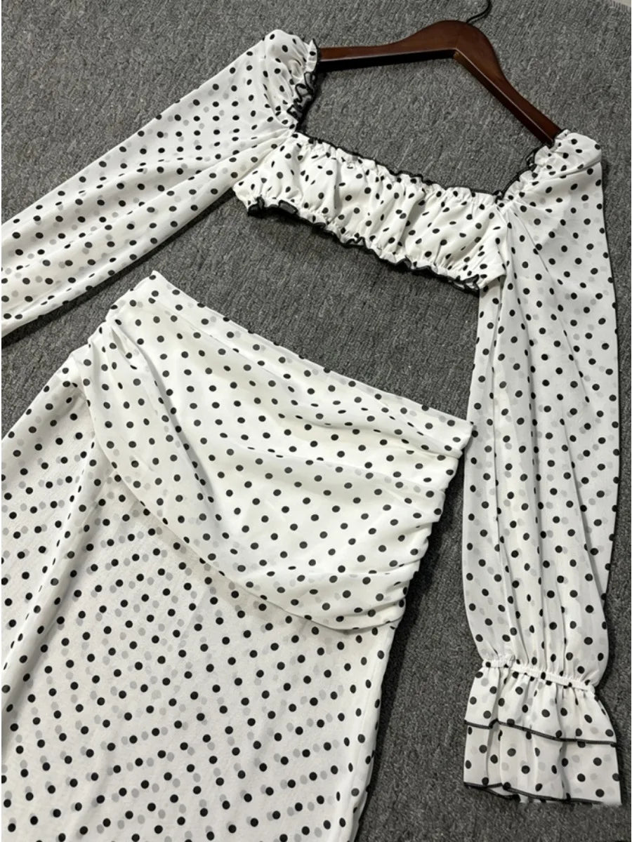 Polka dot two-piece set laid flat