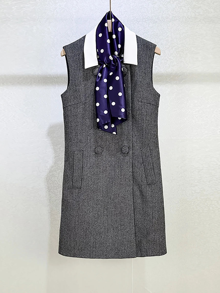 Slim fit grey woven dress with clean sleeveless cut