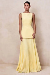 Boat Neck Sleeveless Pleated Maxi Dress