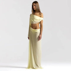Draped Cutout One Shoulder Maxi Dress