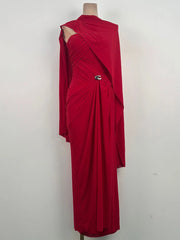 Red Strapless Draped Ruched Gown