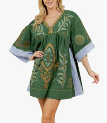 Floral Embroidered V-Neck Mini Dress