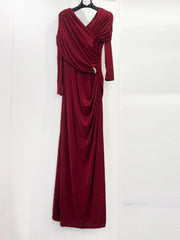 Maroon evening gown on a white background