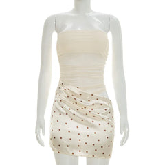 Polka Dot Cut-Out Mesh Tube Top Mini Dress