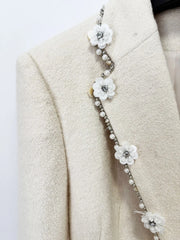Beaded Trim Wool Blazer and Midi Skirt Set