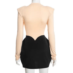 Contrast Cutout Mini Dress with Sculpted Long Sleeves