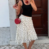 White Polka Dot Ruffle Midi Skirt