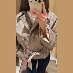 Plaid Belted Cropped Trench Coat