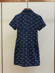 Denim Bowknot Short-Sleeve Pocket Mini Dress