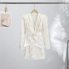 Satin Floral Puff Sleeve Mini Dress