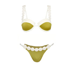 Olive Green Bikini with White Scallop Trim and Beach Cover-up