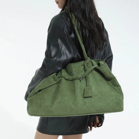 Green faux suede tote bag