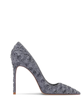 Gray Floral Lace Pointed Heels | Elegant Lace Stiletto Party Pumps