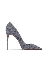Gray Floral Lace Pointed Heels | Elegant Lace Stiletto Party Pumps