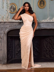One Shoulder Corset Lace Draped Maxi Dress