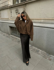 Faux Suede Cropped Bomber Jacket