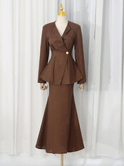 Brown blazer and mermaid skirt set on mannequin