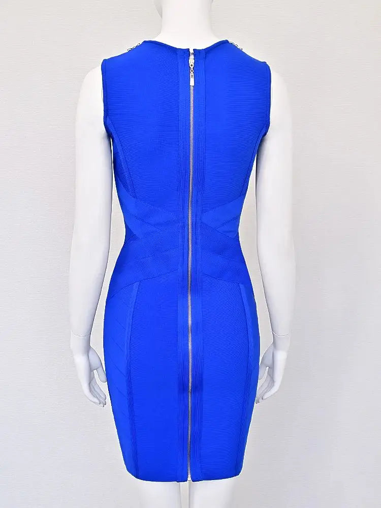 Blue dress on a mannequin against a white background
