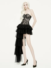 Lace Corset Asymmetrical Tulle Hem Gown