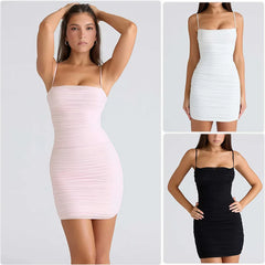 Three different colored bodycon dresses worn by models on a plain background