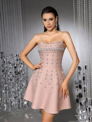 Strapless crystal-embellished A-line mini dress