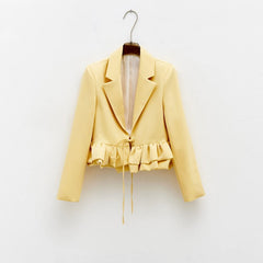Ruffled Hem Lace-Up Crop Blazer