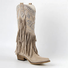 Fringed Pointed Toe Embroidered Cowgirl Boots