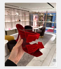 Pink Velvet Bow Stiletto Mules