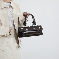 Riveted PU Leather Top Handle Bag