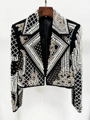 Beaded pearl embroidered cropped jacket front view