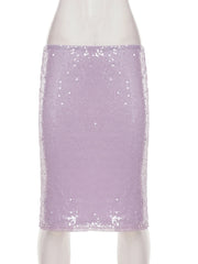 Purple sequin midi skirt