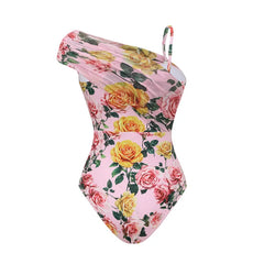 Pink Floral Print One Piece Swimsuit