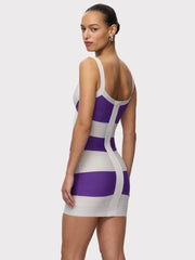 Purple Striped V-Neck Bodycon Bandage Mini Dress