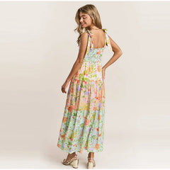 Floral Smocked Bust Tie Strap Maxi Dress
