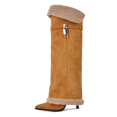Faux Suede Lock Pull On Knee High Boots